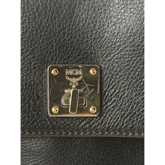 MCM 2WAY Shoulder Bag Handbag Turnlock Men's Women's Black Leather - Picture 2 of 14